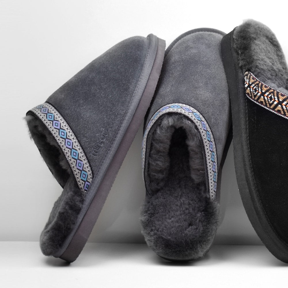 Minfot Fårskinnstofflor Slip-on Myre med sula Grå