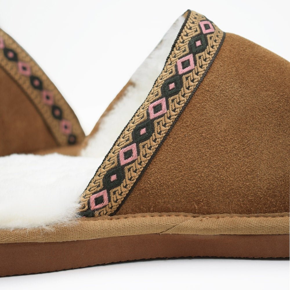 Minfot Fårskinnstofflor Slip-on Myre med sula Chestnut