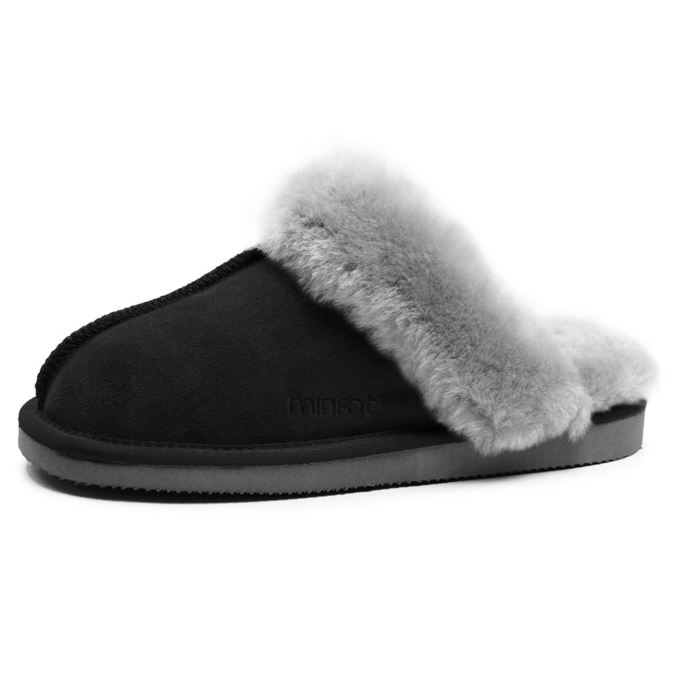 Produktbild 4 - Minfot Fårskinnstofflor Slip-on Duved med sula Svart