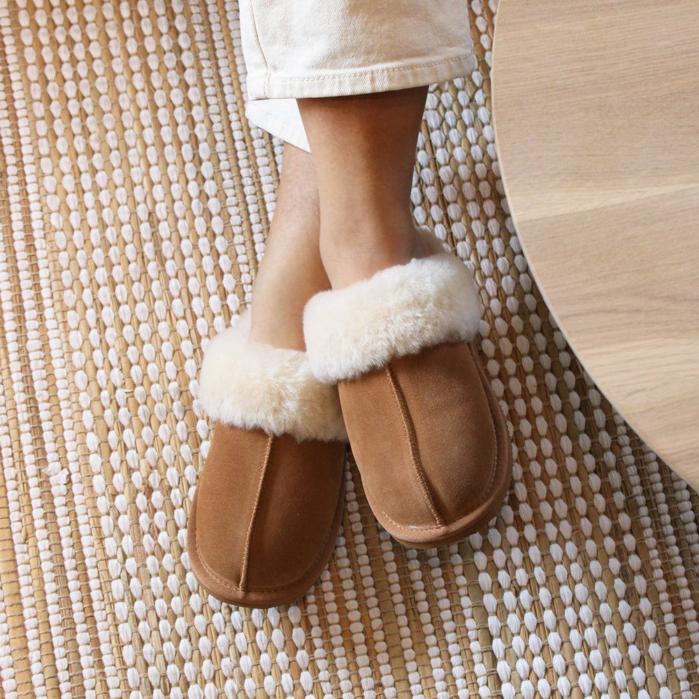 Produktbild 2 - Minfot Fårskinnstofflor Slip-On Duved med sula Caramel