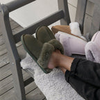 Minfot Fårskinnstofflor Slip-on Duved med sula Mörk Olivgrön
