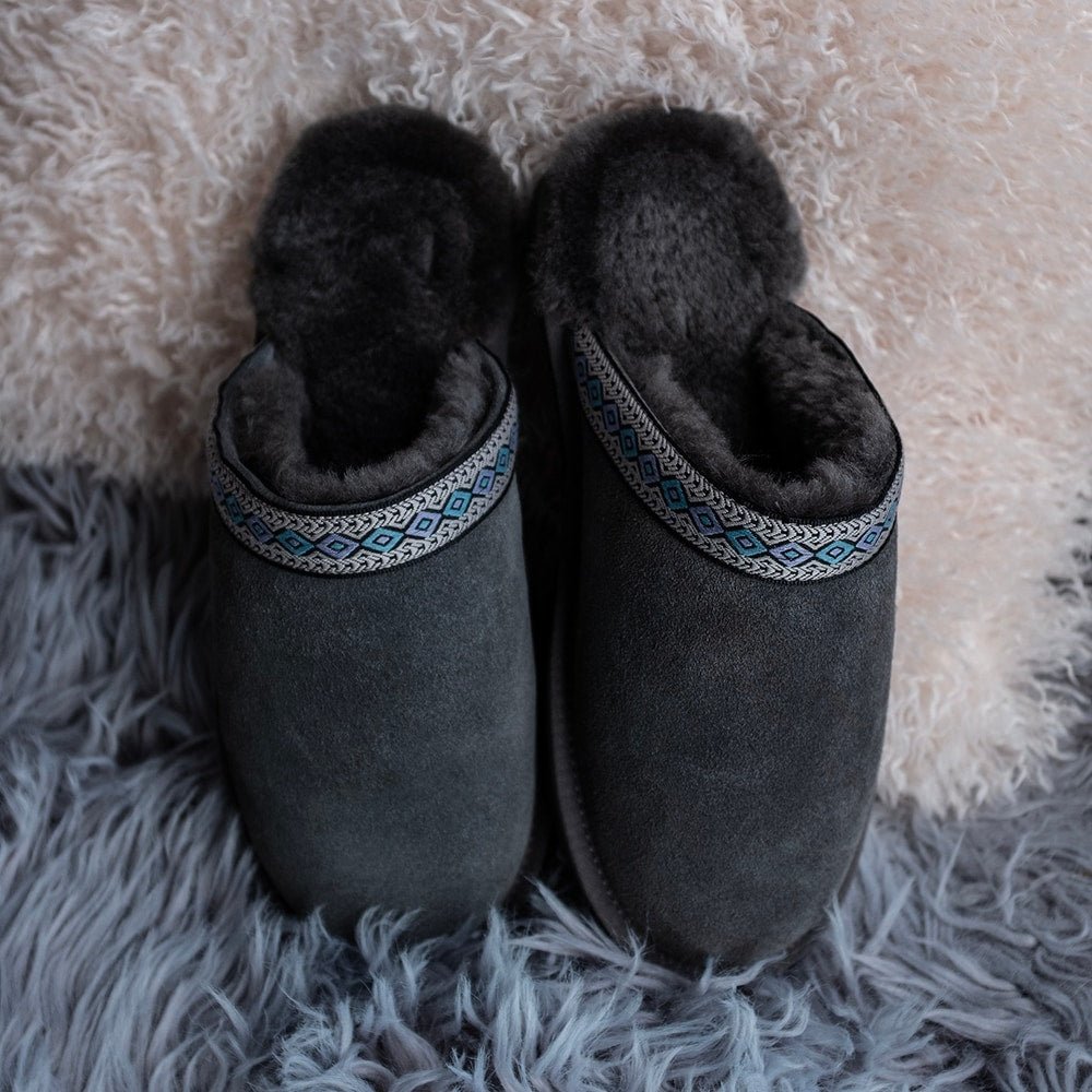 Produktbild 13 - Minfot Fårskinnstofflor Slip-on Myre med sula Grå