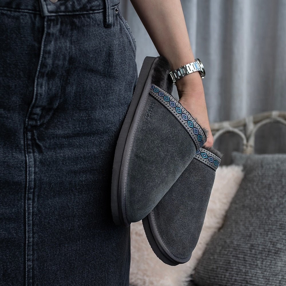 Minfot Fårskinnstofflor Slip-on Myre med sula Grå