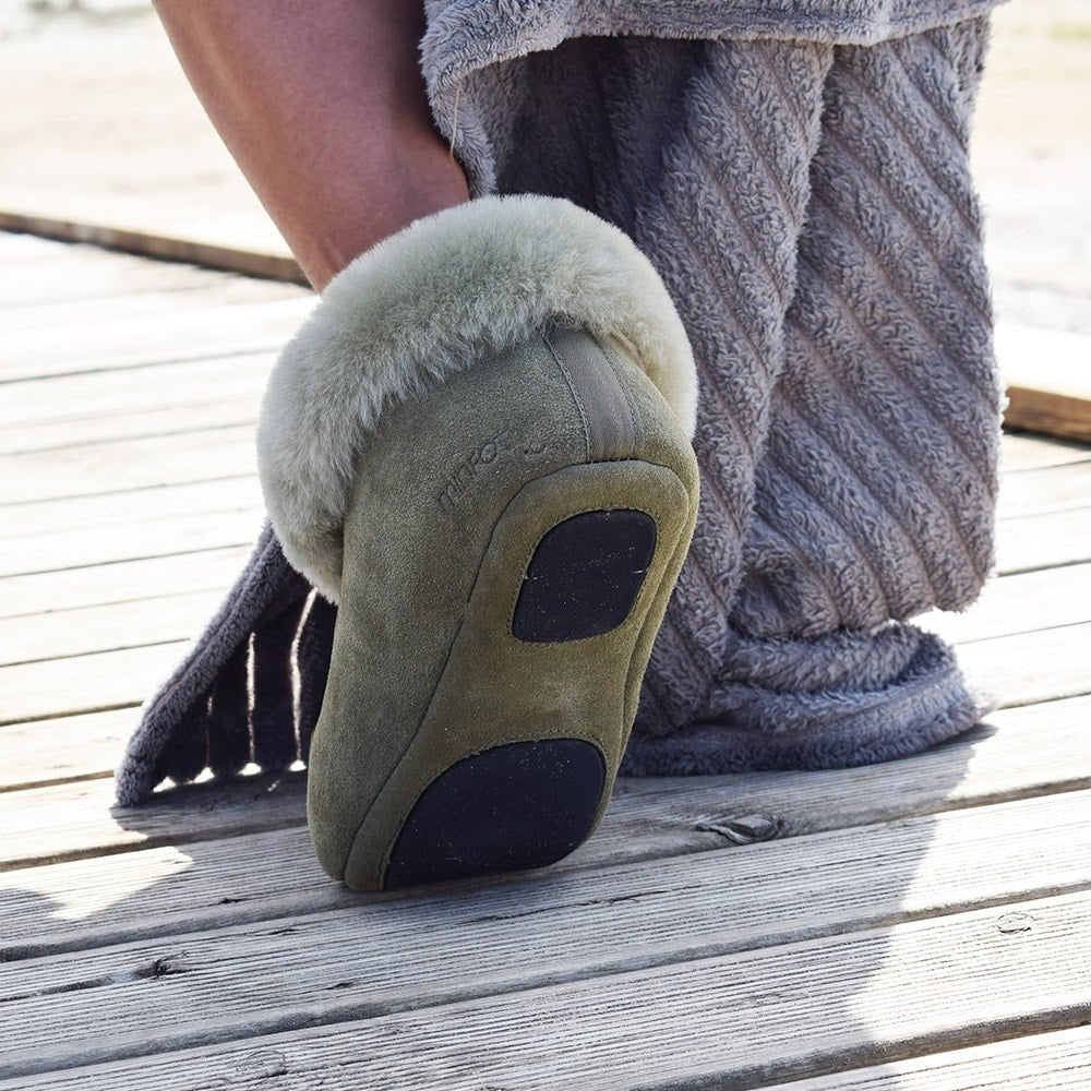 Minfot Fårskinnstofflor Hemse Med Sula Olive