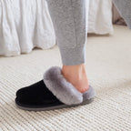 Minfot Fårskinnstofflor Slip-on Duved med sula Svart