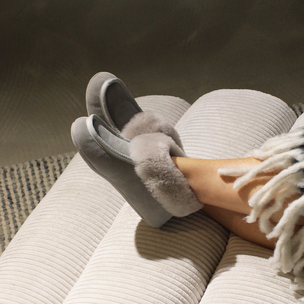 Minfot Fårskinnstofflor Sunne Ljusgrå Mocka