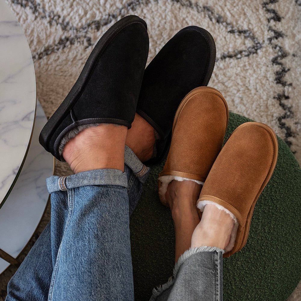 Minfot Fårskinnstofflor Vejle med sula Svart