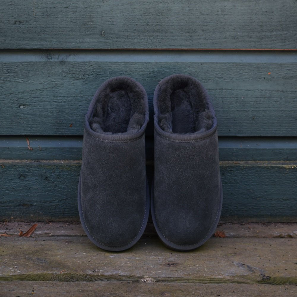 Minfot Fårskinnstofflor Vejle med sula Grå