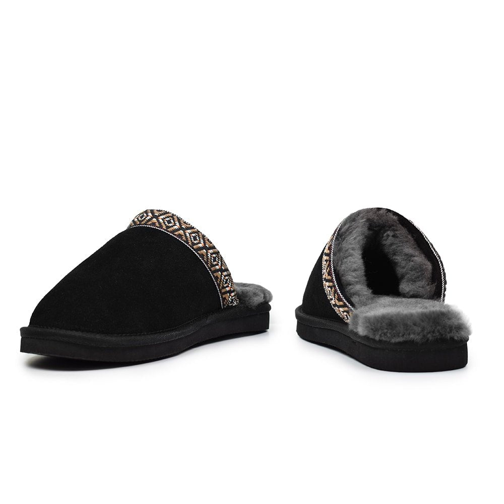 Minfot Fårskinnstofflor Slip-on Myre med sula Svart
