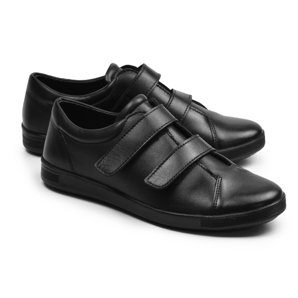 Minfot Aveny Skinn Sneaker med Kardborreband Svart