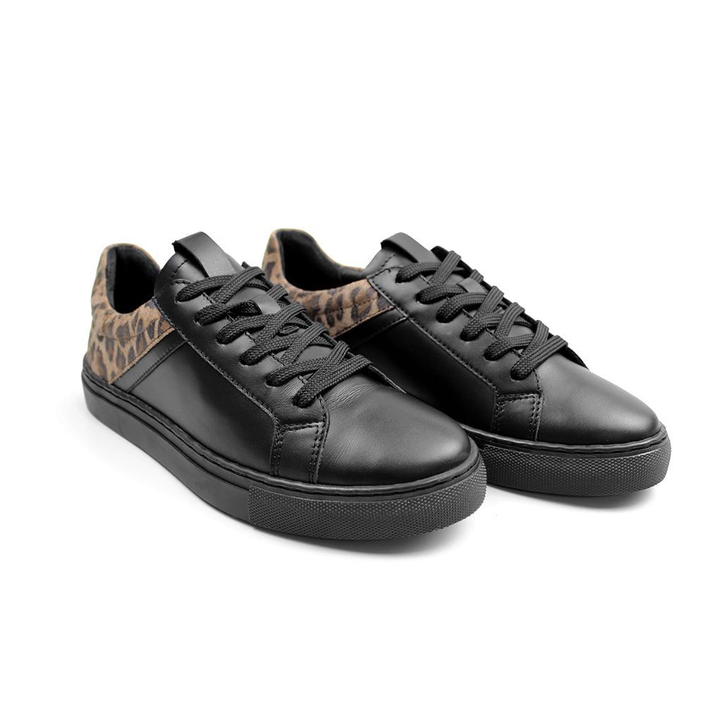 Minfot Comfort Sneakers Skinn Leopard Svart