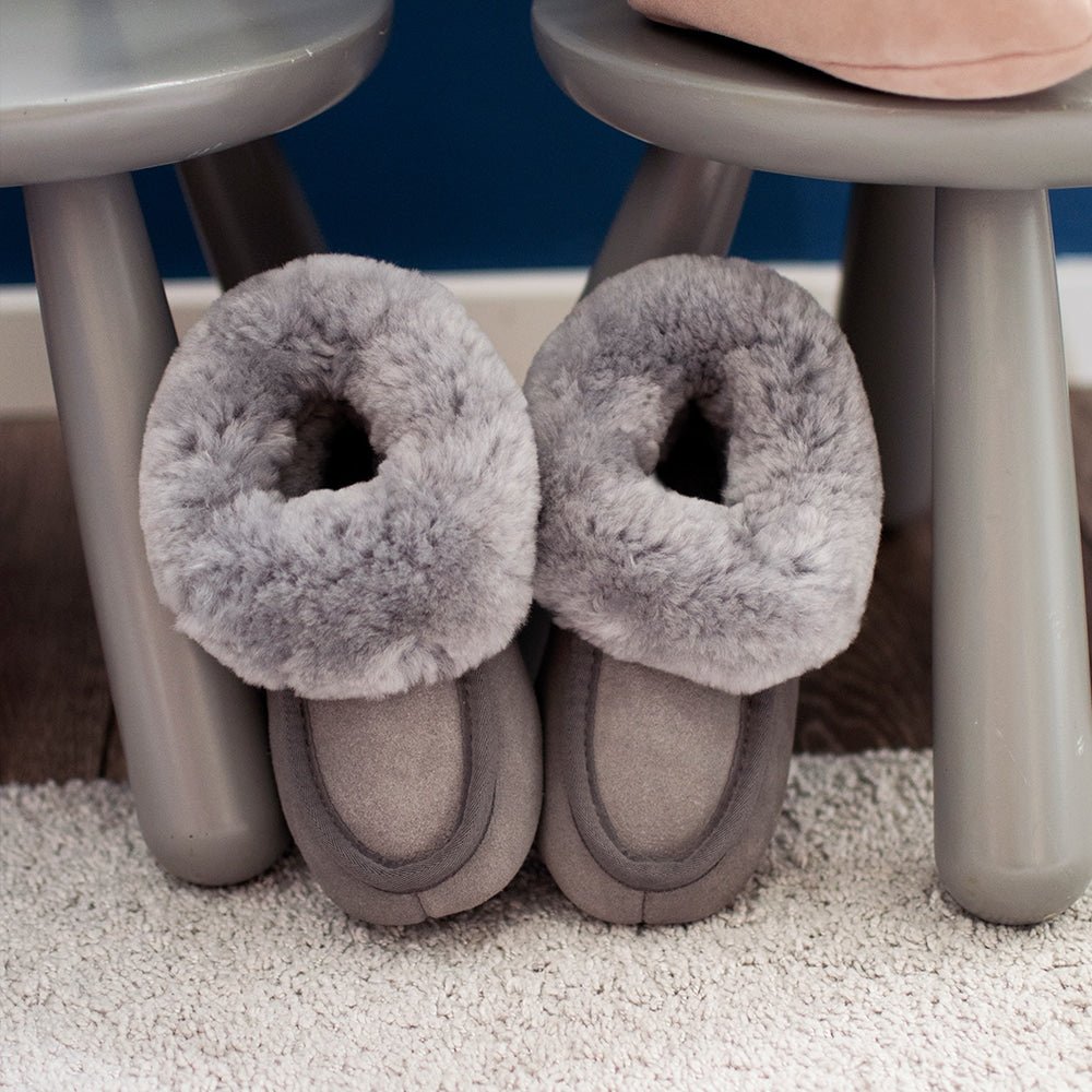 Minfot Fårskinnstofflor Barn Hven Grå