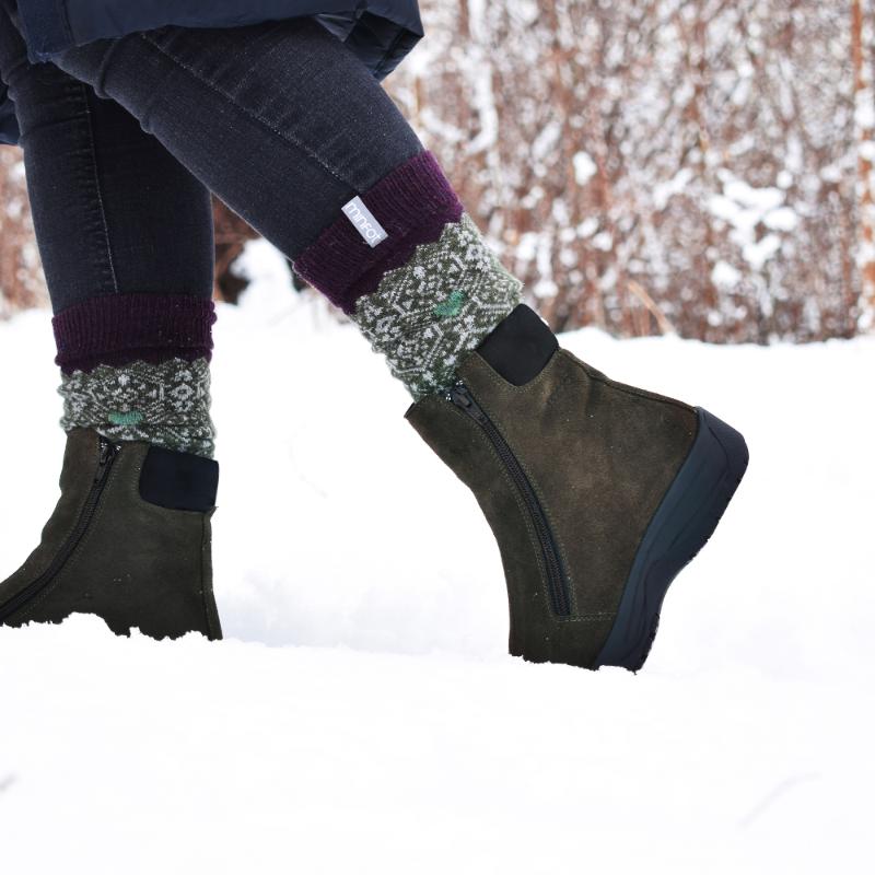 Minfot Dubbskor Boden Mocka Ull Mörkgrön