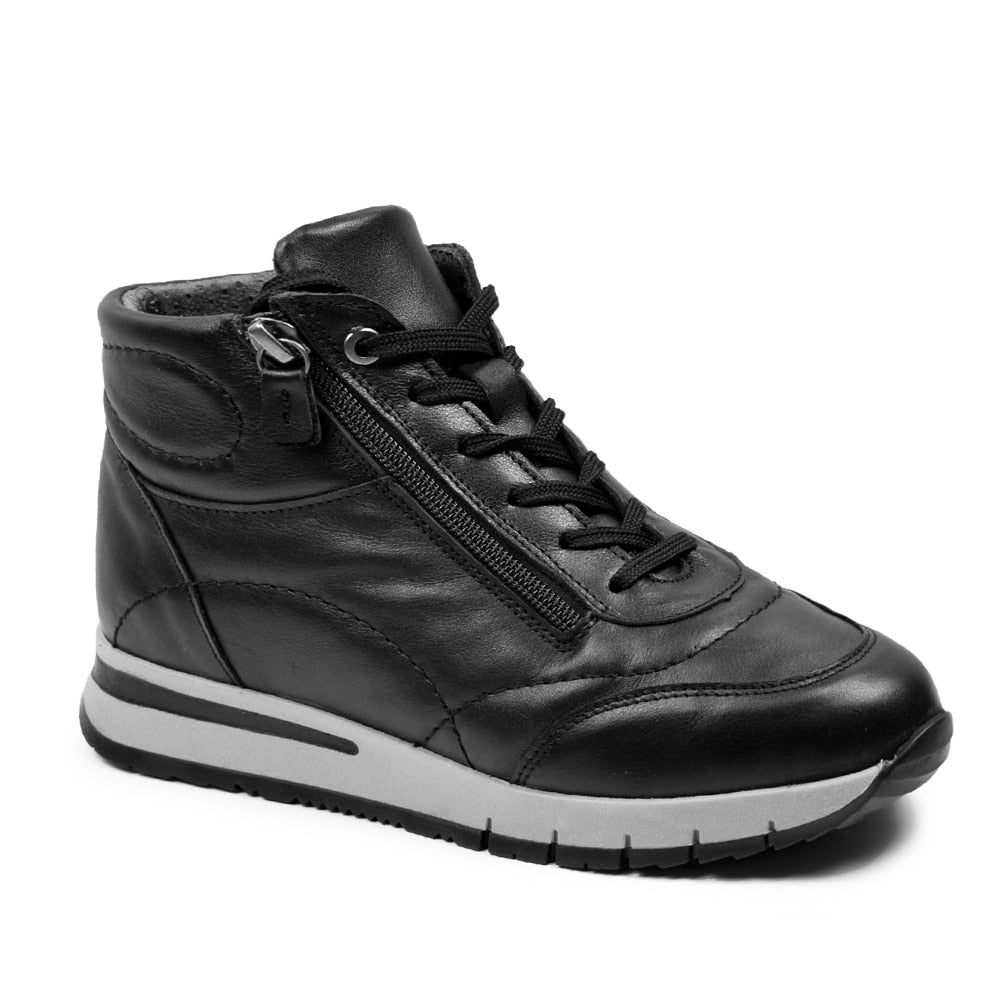 Minfot Pim Hög Sneaker Dam Bred Skinn Svart