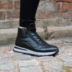 Minfot Pim Hög Sneaker Dam Bred Skinn Svart