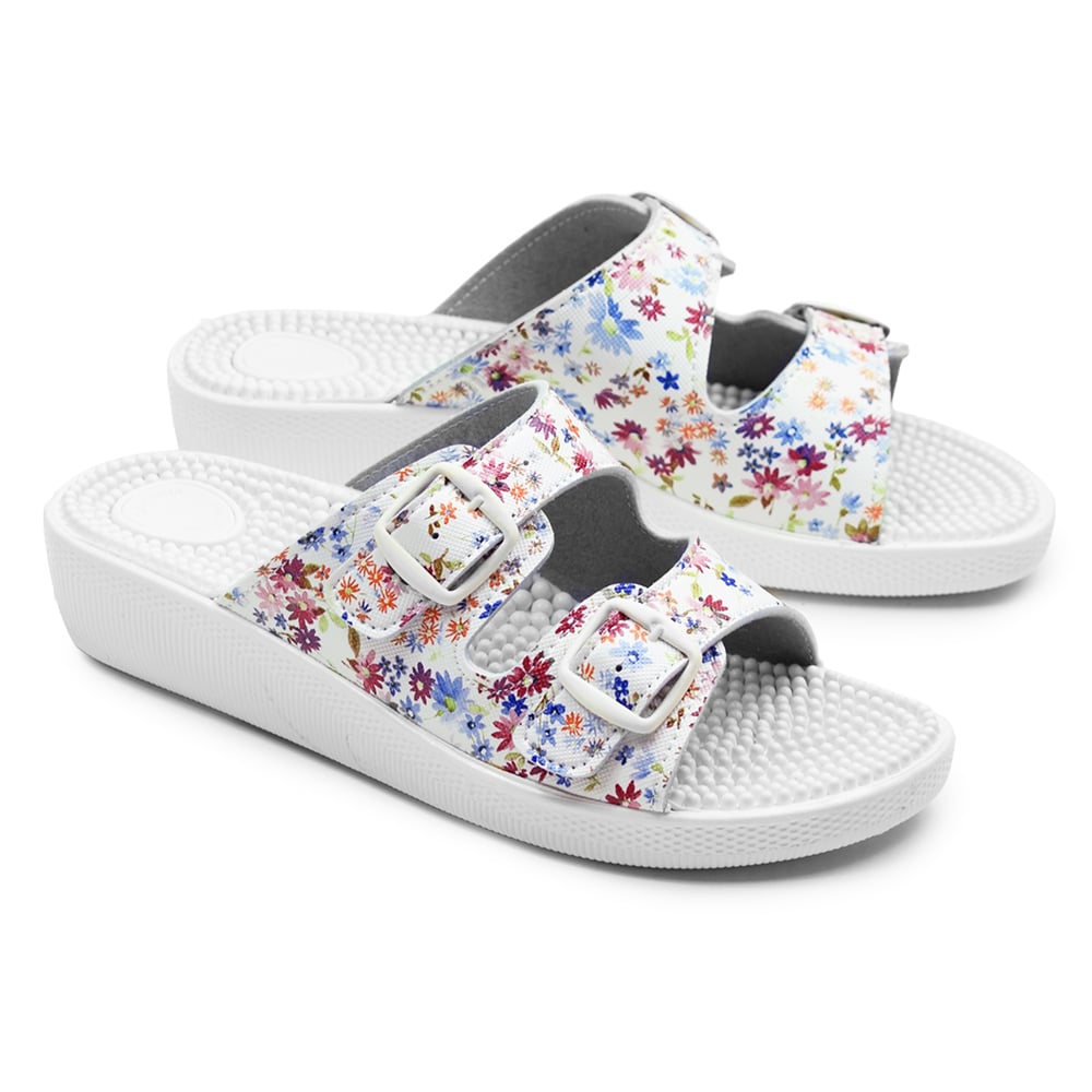 Minfot Massage Sandaler Blommig Vit