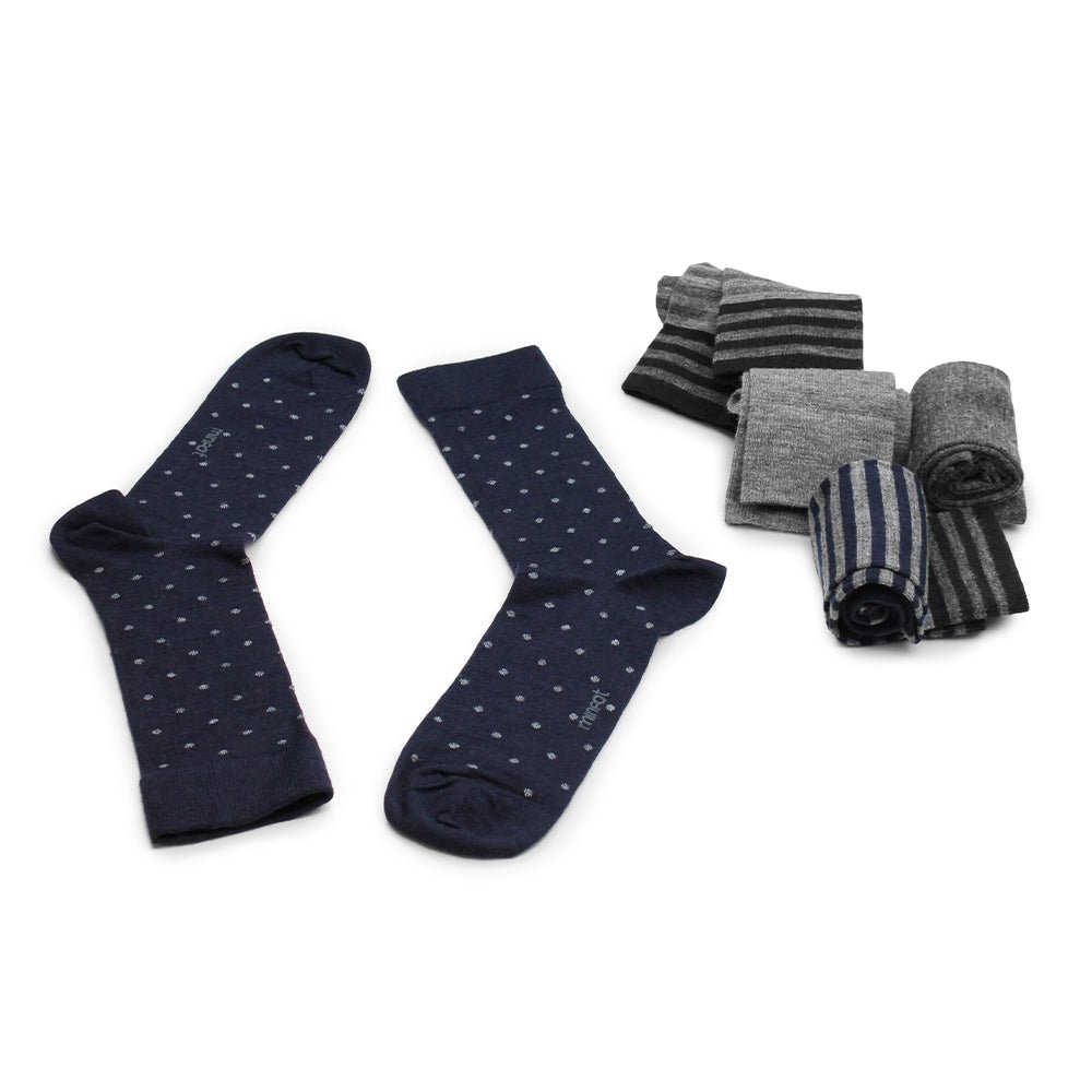 Produktbild 5 - Minfot Strumpor Merinoull Randig Navy Mix 5-pack