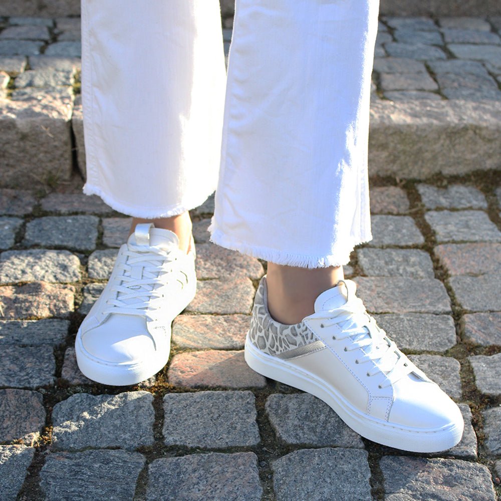 Minfot Comfort Sneakers Skinn Leopard Vit