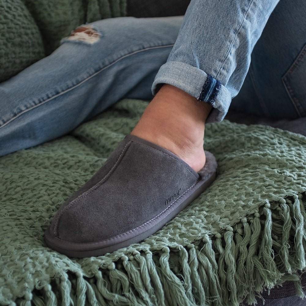 Minfot Fårskinnstofflor Slip-on Orust med sula Grå