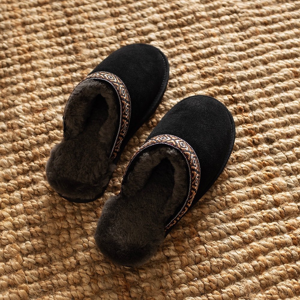 Produktbild 11 - Minfot Fårskinnstofflor Slip-on Myre med sula Svart