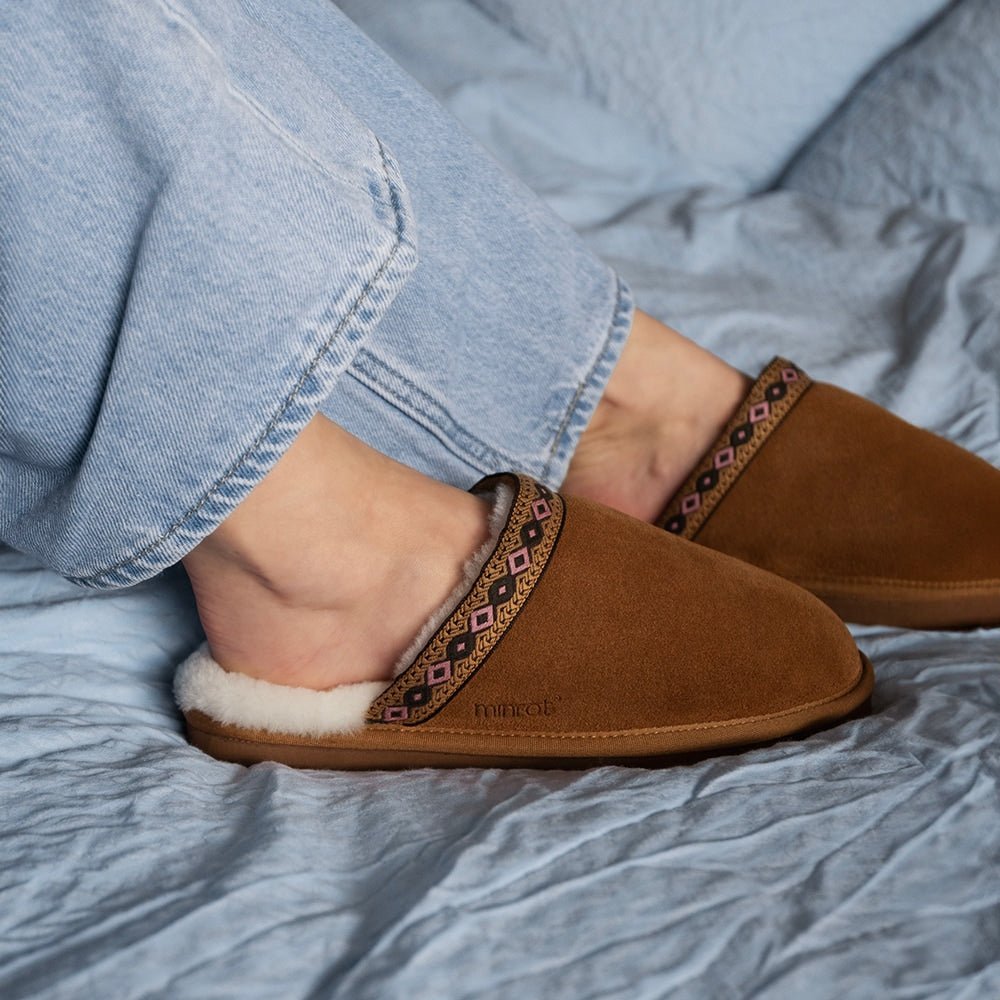 Minfot Fårskinnstofflor Slip-on Myre med sula Chestnut