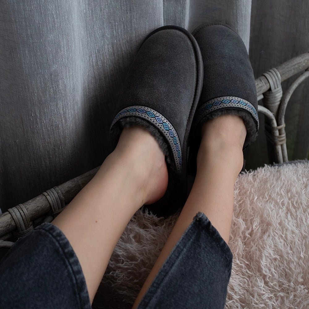 Produktbild 10 - Minfot Fårskinnstofflor Slip-on Myre med sula Grå