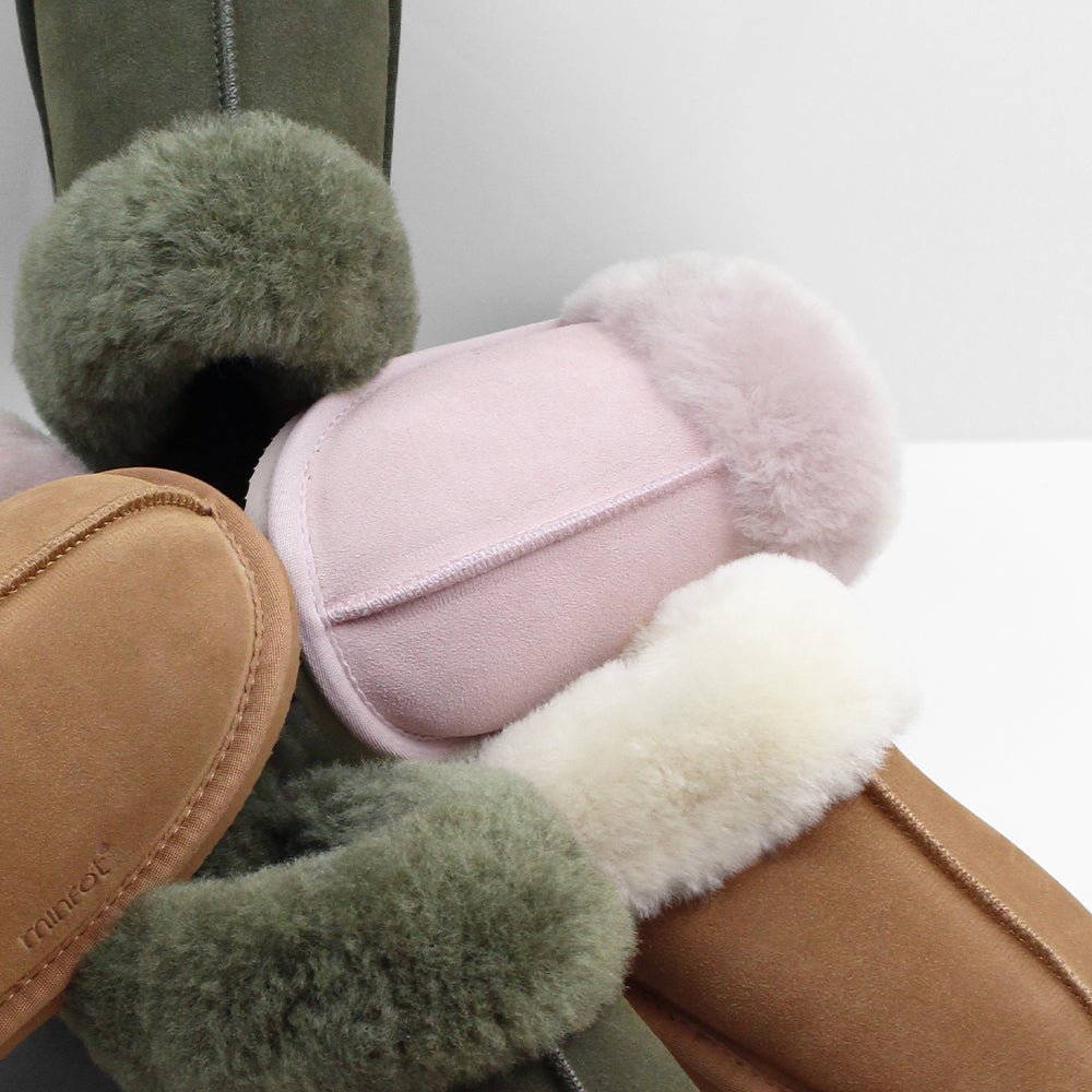 Minfot Fårskinnstofflor Slip-on Duved med sula Rose
