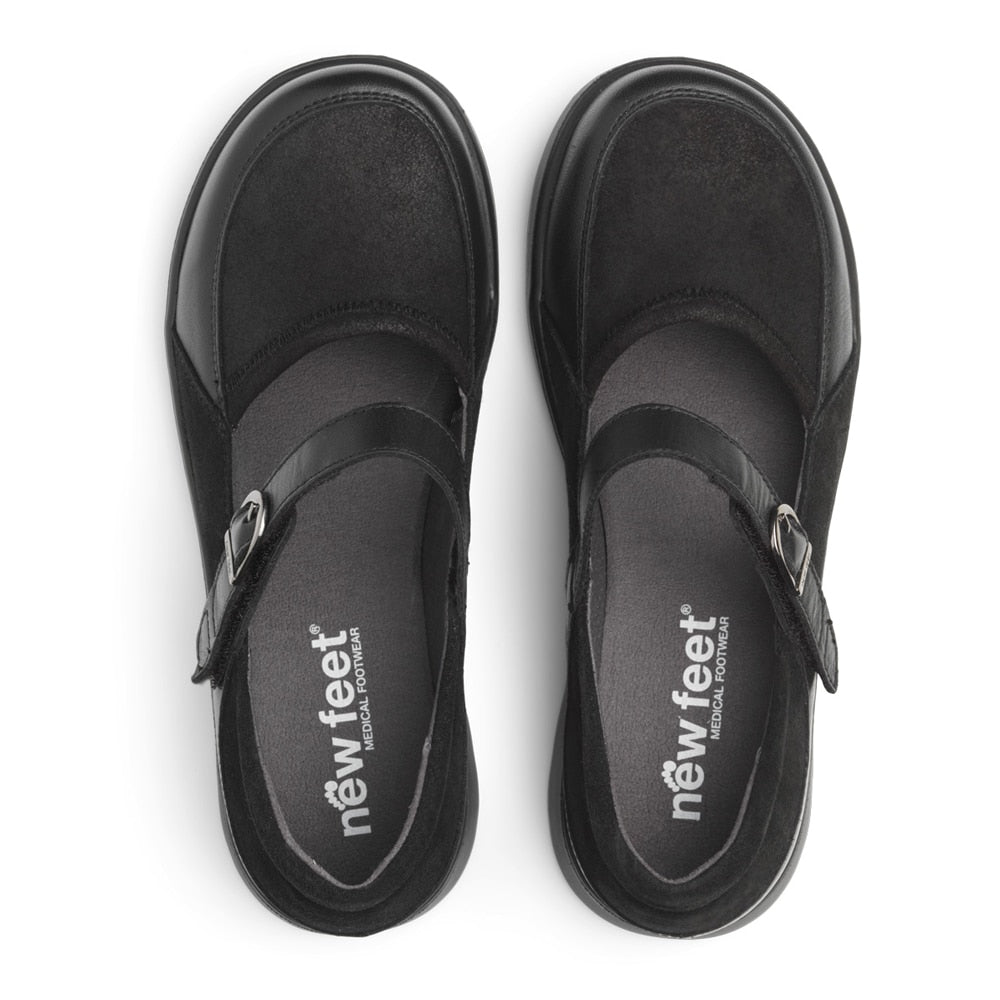 New Feet Hanne Extra Breda Skor Ballerina Stretch Dam Svart