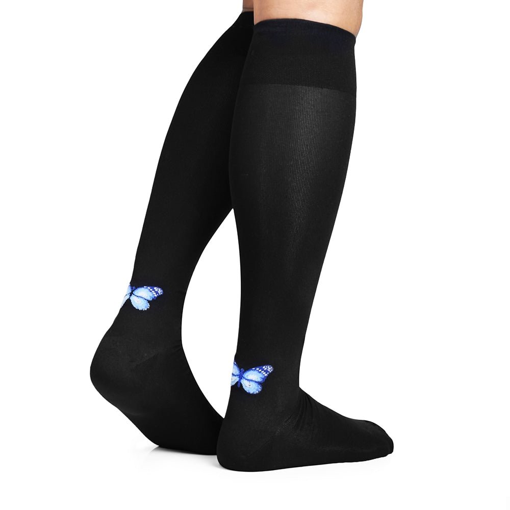 Minfot Nylon Stödstrumpor Fjäril Svart