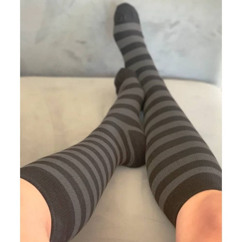 SupCare Stödstrumpor Bomull Randig Svart/Grå