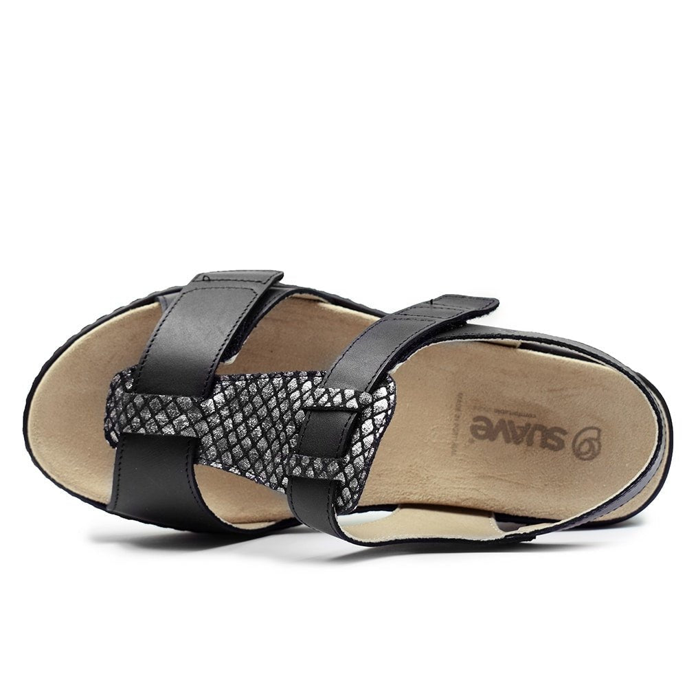 Suave Extra Bred Sandal Skinn Marilyn Svart