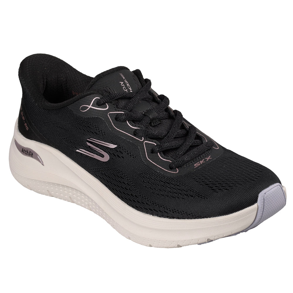 Skechers Womens Arch Fit 2.0 Slip-Ins Bold Motion Black Rose Gold