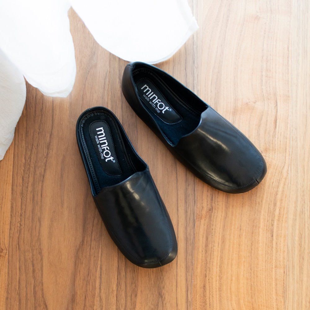 Minfot Herrtofflor Hans Läder Hälkappa Svart