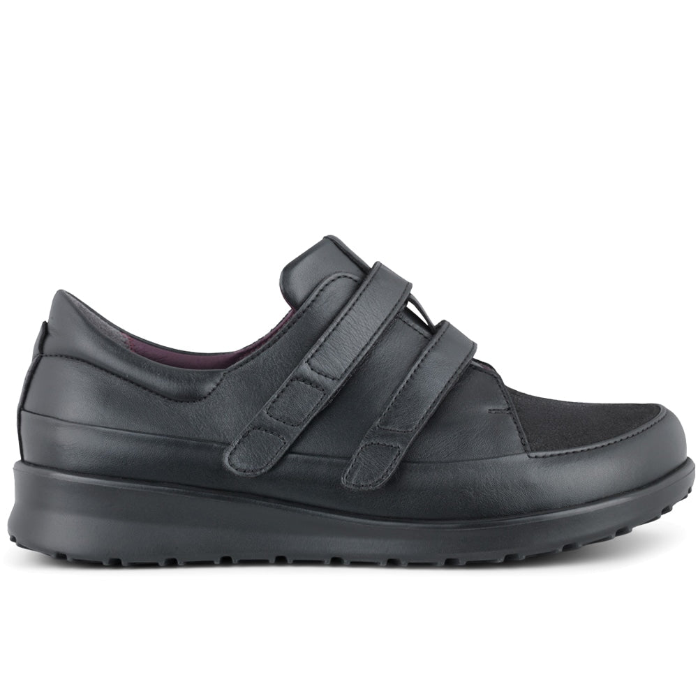 New Feet Mathilde Extra Breda Skor Stretch Kardborre Dam Svart