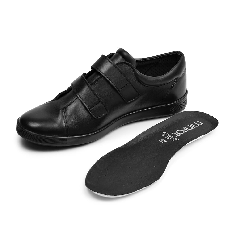 Minfot Aveny Skinn Sneaker med Kardborreband Svart