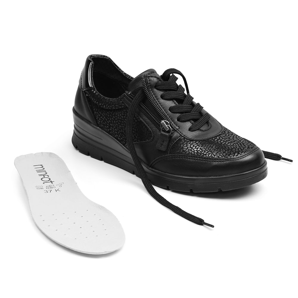 Minfot Elin Stretch Breda Skor Dragkedja Skinn Svart