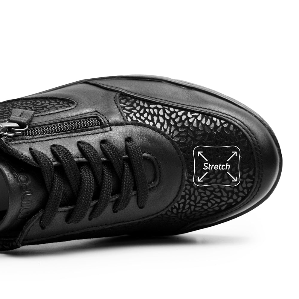 Minfot Elin Stretch Breda Skor Dragkedja Skinn Svart