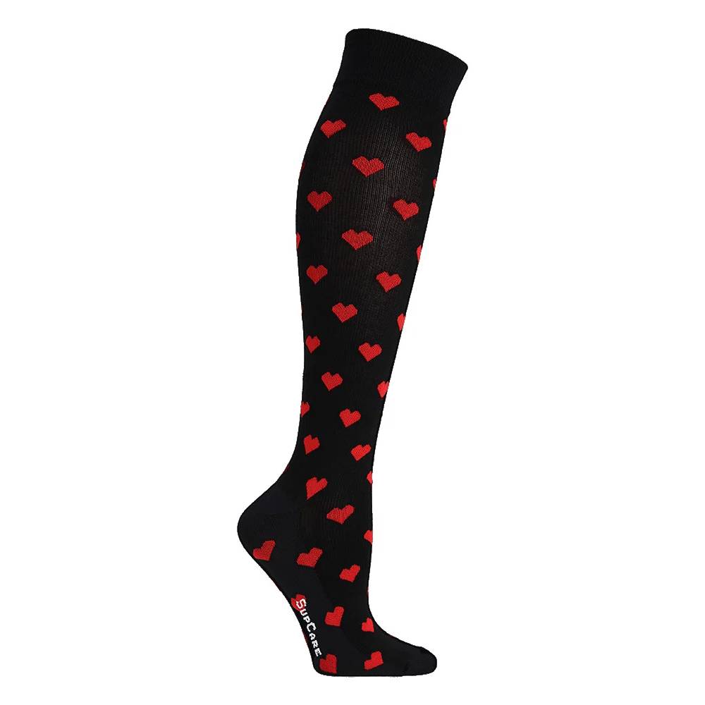 SupCare Stödstrumpor Bomull Hjärtan Svart
