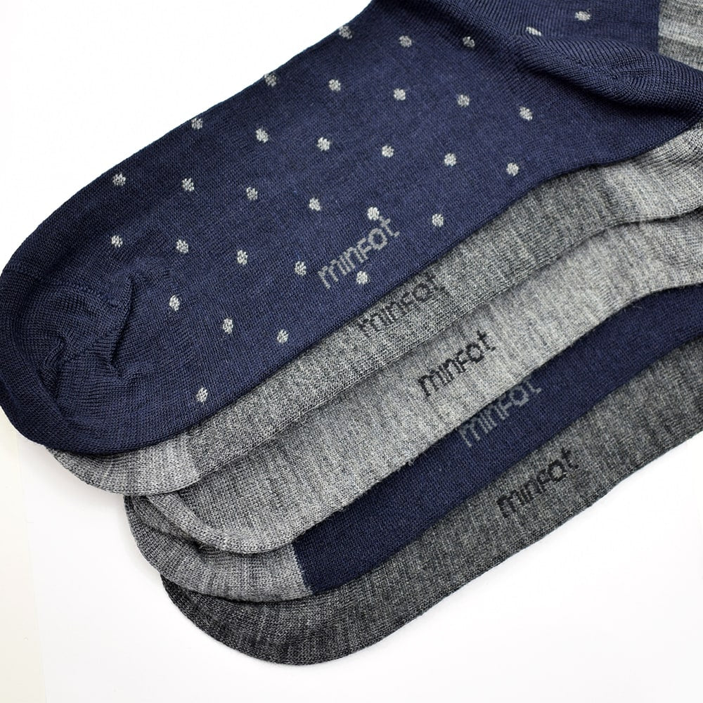 Produktbild 3 - Minfot Strumpor Merinoull Randig Navy Mix 5-pack
