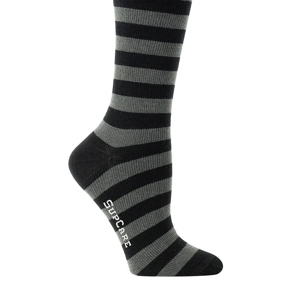 SupCare Stödstrumpor Bomull Randig Svart/Grå