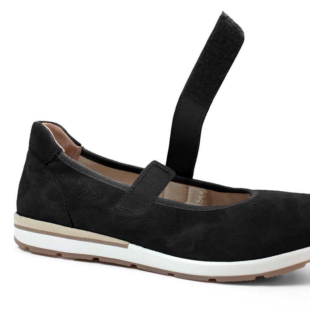 Minfot Ballerinaskor med rem Joyce Dam Stretch Nubuck Svart