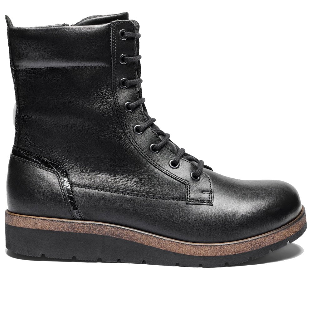 New Feet Linn Breda Boots Snörning Dragkedja Svart