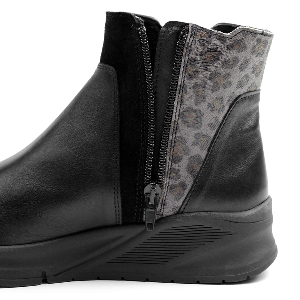 Produktbild 9 - Minfot Zon Chelsea Boots med zip Stretch Läder Svart Leopard