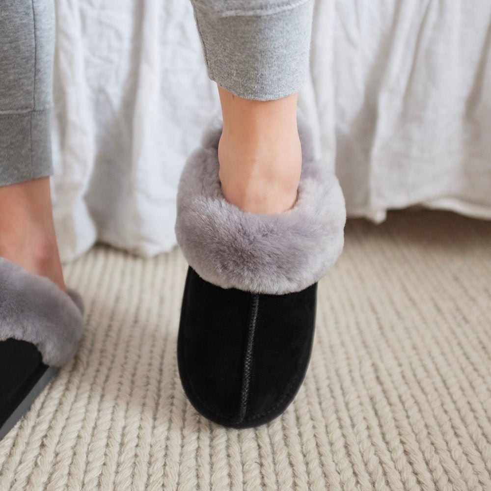 Produktbild 11 - Minfot Fårskinnstofflor Slip-on Duved med sula Svart