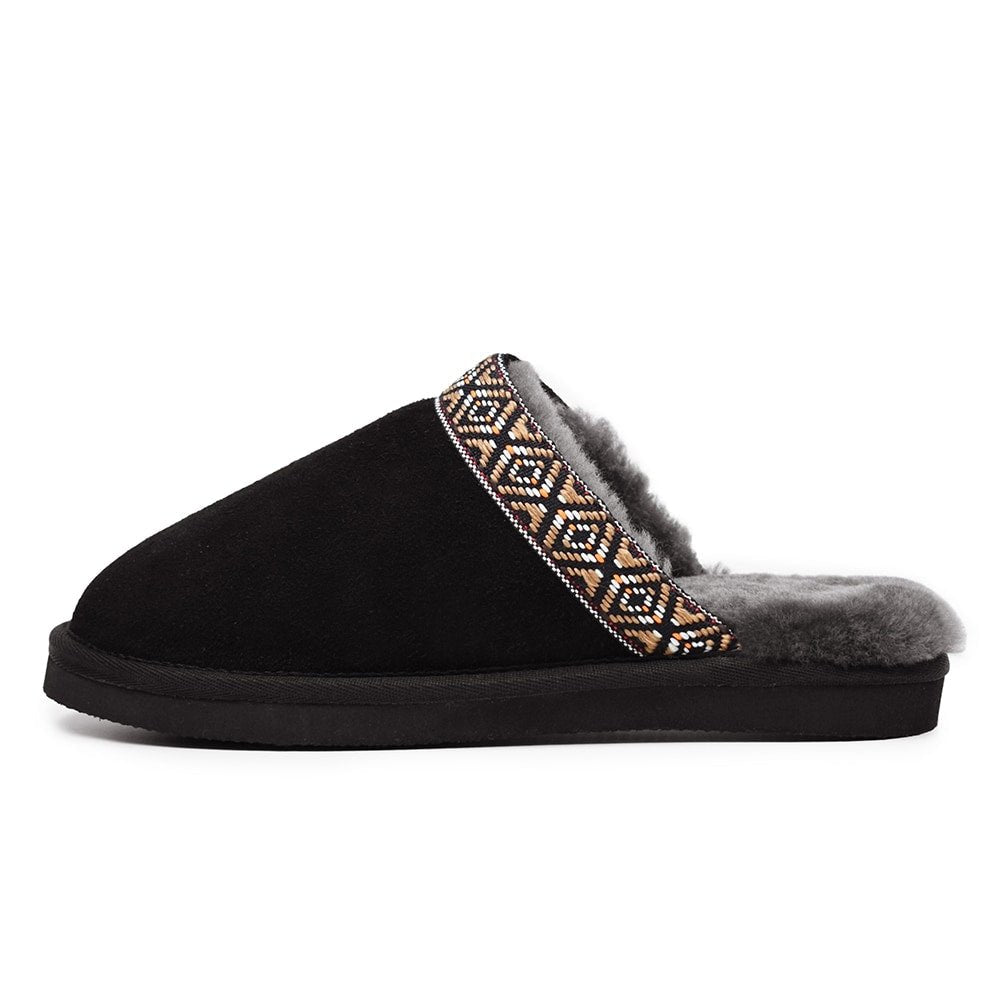 Minfot Fårskinnstofflor Slip-on Myre med sula Svart