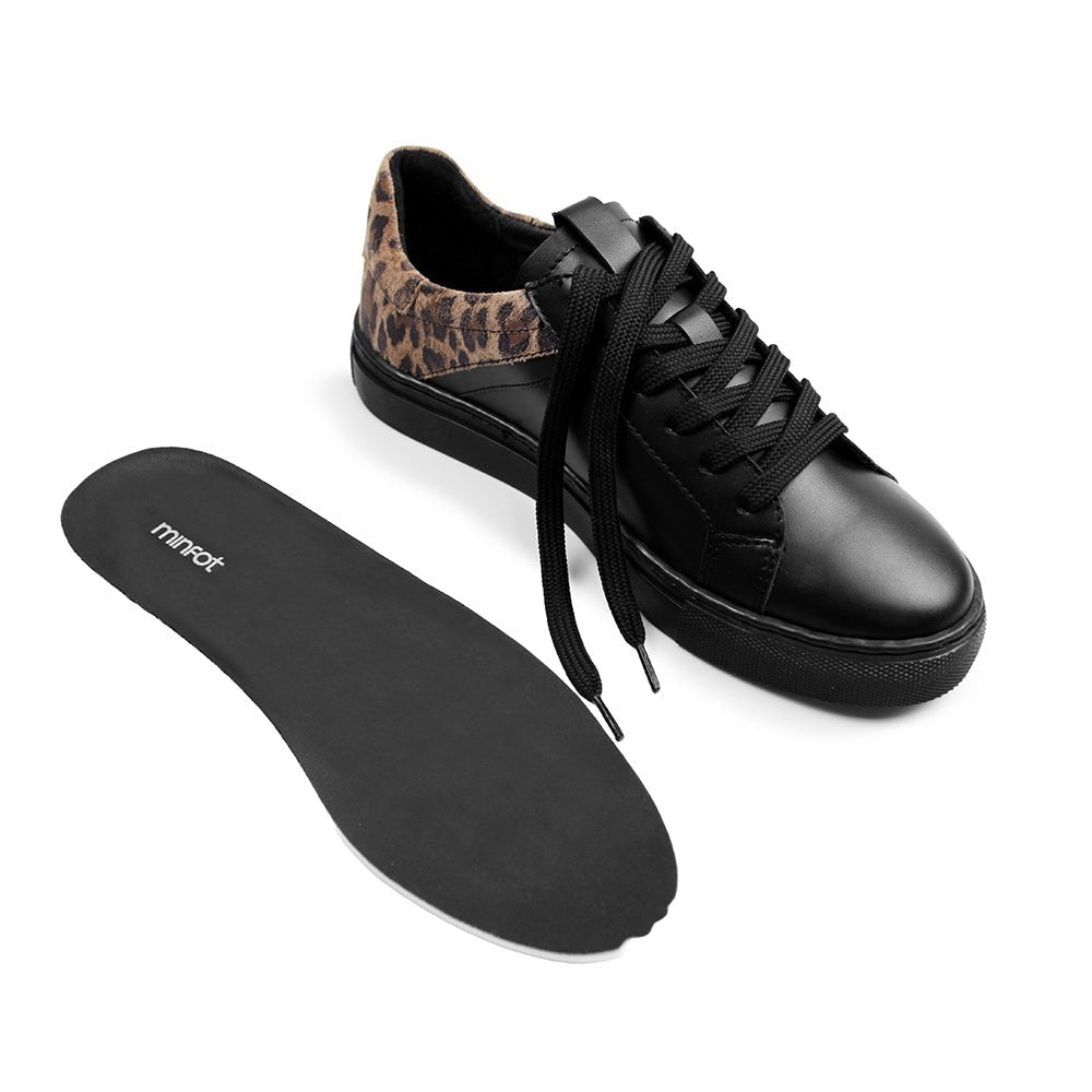 Minfot Comfort Sneakers Skinn Leopard Svart