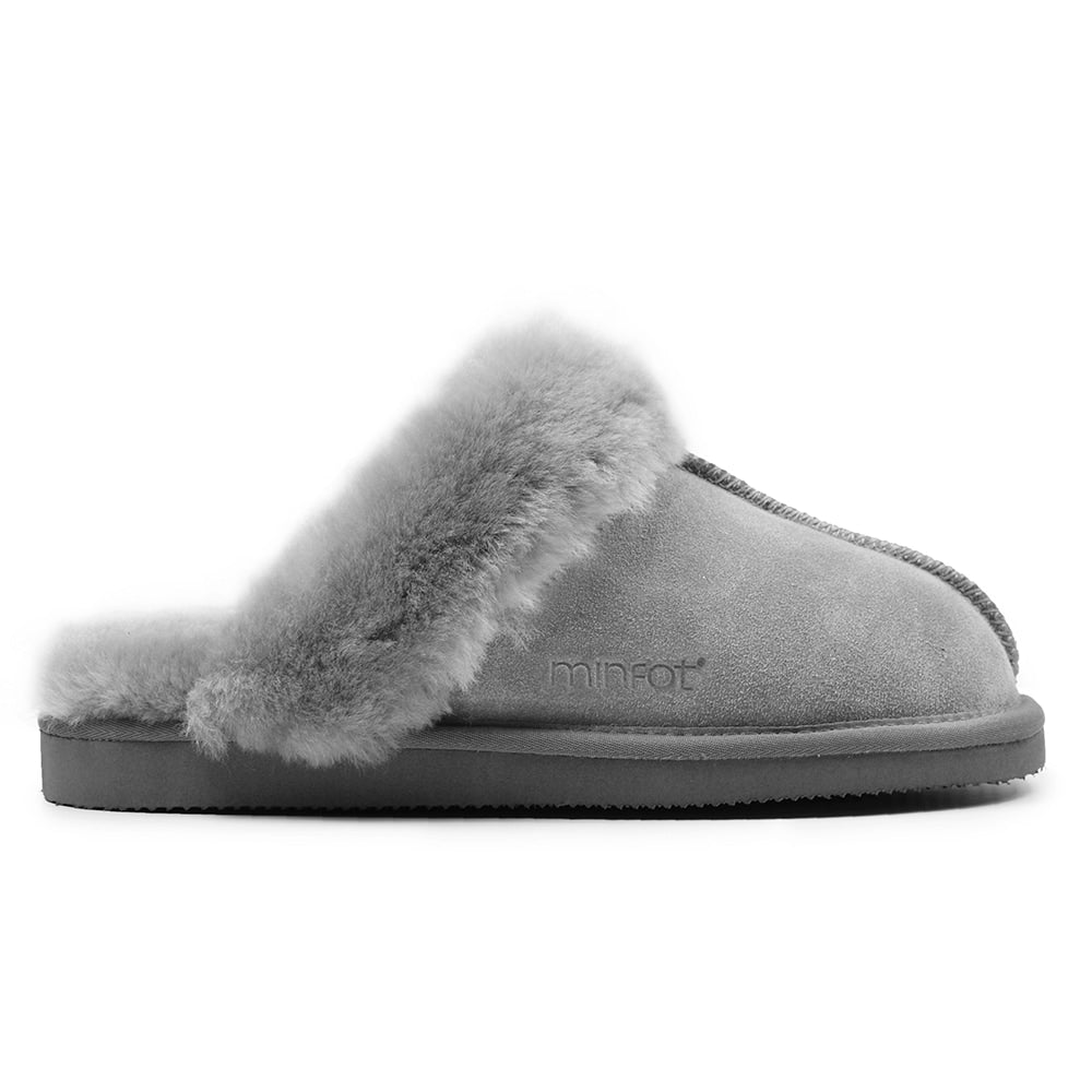 Minfot Fårskinnstofflor Slip-on Duved med sula Ljusgrå