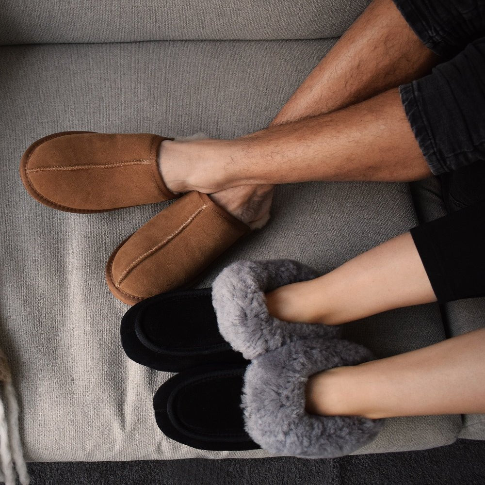 Minfot Fårskinnstofflor Slip-on Orust med sula Chestnut