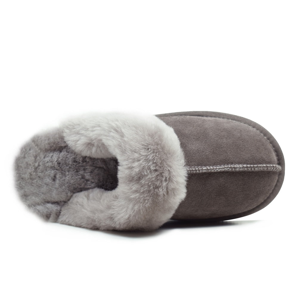 Minfot Fårskinnstofflor Slip-on Duved med sula Stone