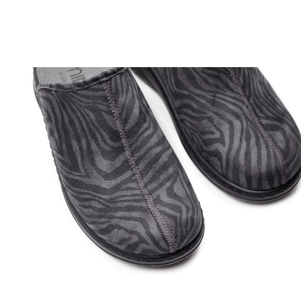 Minfot Tofflor Stretch Dam Zebra Svart